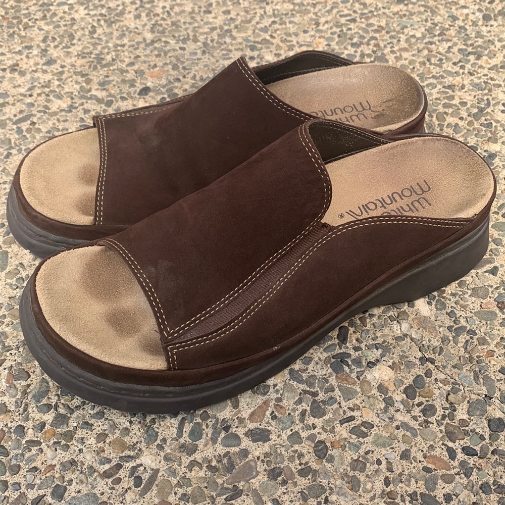 White Mountain 90s Y2K Women Chunky Platform Brown Suede Slip On Sandals Slide 8 - Picture 6 of 14